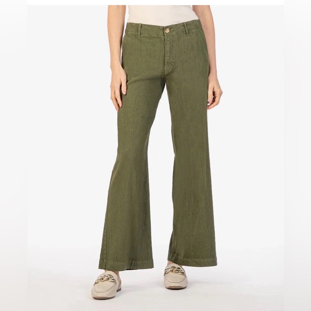 NWT Kut From The Kloth Meg Linen Wide Leg Trouser Drak Green Size 8